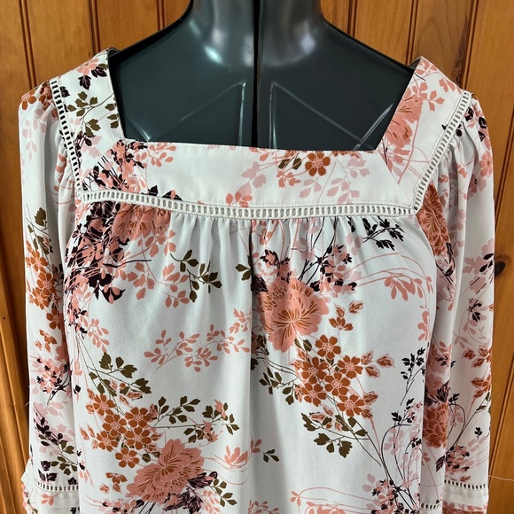 Lauren Conrad Floral Peasant Blouse Square Neck Top Medium - Picture 3 of 6